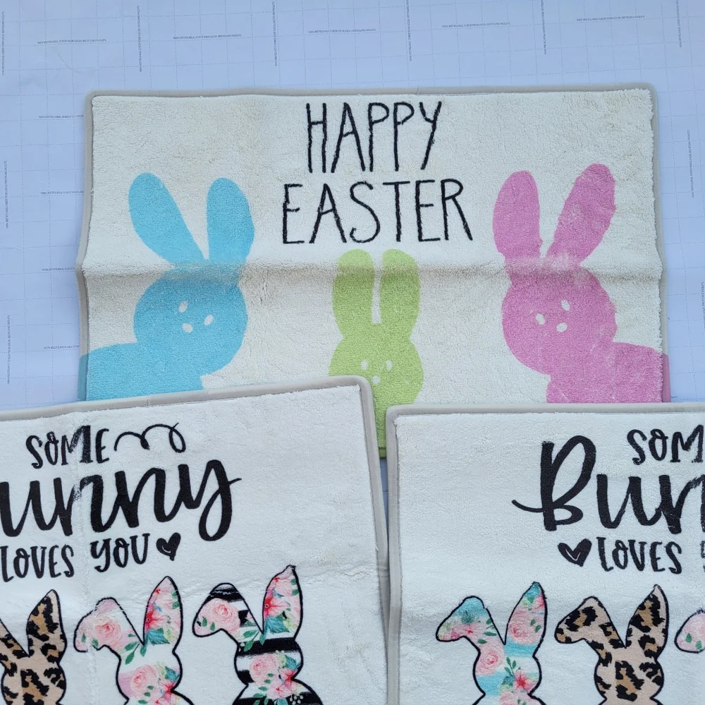 3 New Happy Easter Bunny Mats. Funny looking mat for your kids room deco